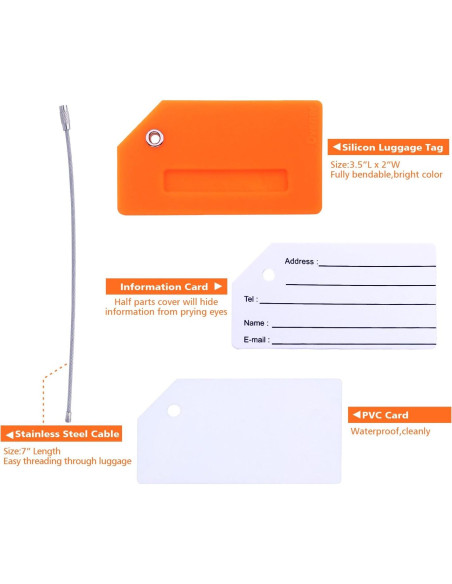 5 Etiquetas de Equipaje de Silicona Ovener Naranja con ID 5 Etiquetas de Equipaje de Silicona Ovener Naranja con ID