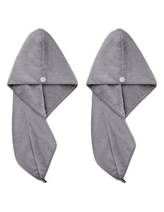 Toalla de Secado para Cabello Microfibra POLYTE 30.5x71 cm - 2 Piezas Gris Oscuro