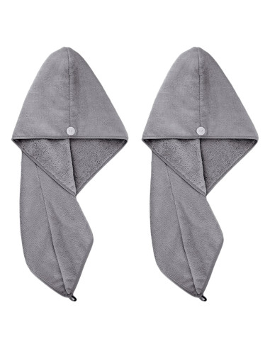 Toalla de Secado para Cabello Microfibra POLYTE 30.5x71 cm - 2 Piezas Gris Oscuro