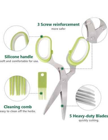 Juego de Tijeras para Hierbas Luxiv 2 en 1 Acero Inoxidable Verde