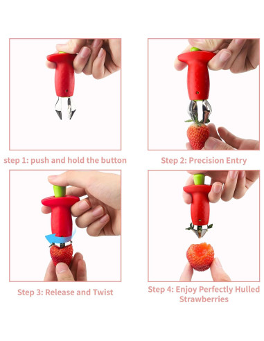 Despalillador de Fresas DLBMZI Rojo/Verde, Acero Inoxidable, 2 Pzs