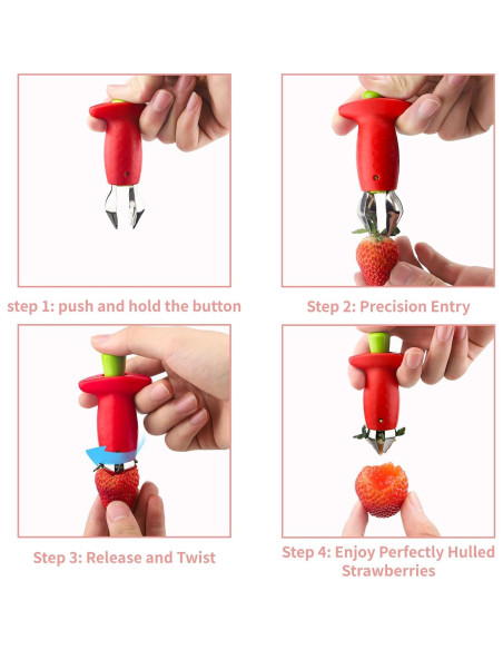 Despalillador de Fresas DLBMZI Rojo/Verde, Acero Inoxidable, 2 Pzs