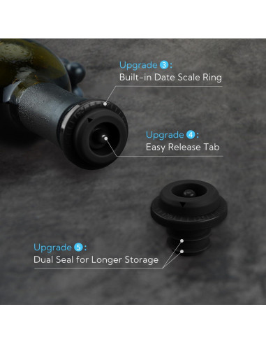 Bomba de Vacío para Vino KITCHENDAO con 4 Tapones Reutilizables