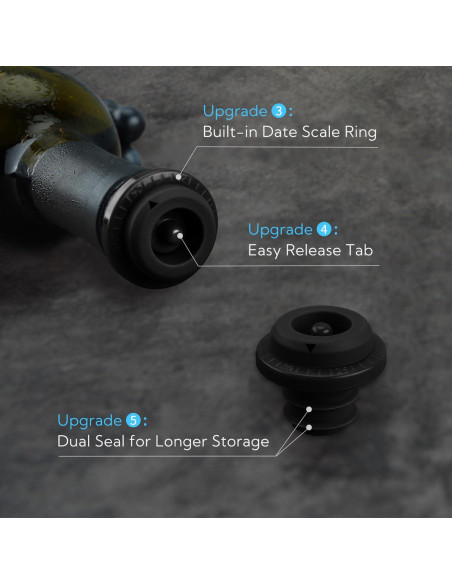 Bomba de Vacío para Vino KITCHENDAO con 4 Tapones Reutilizables