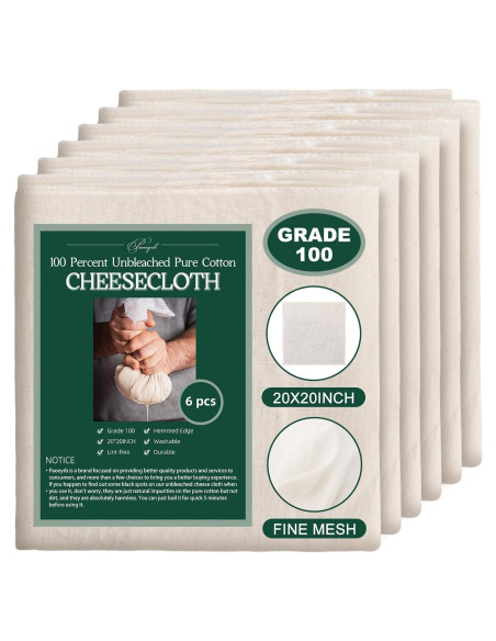 6 Piezas Tela de Queso Orgánica 20x20 cm Paoeyrb Reutilizable