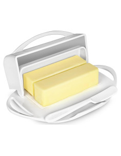 Butterie Tazón de Mantequilla Blanco con Tapa y Cuchillo 226g