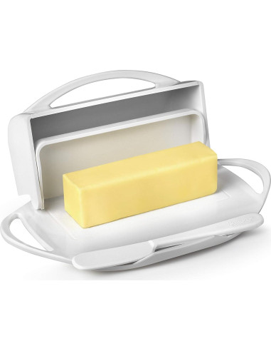Butterie Tazón de Mantequilla Blanco con Tapa y Cuchillo 226g