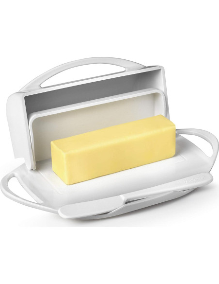 Butterie Tazón de Mantequilla Blanco con Tapa y Cuchillo 226g