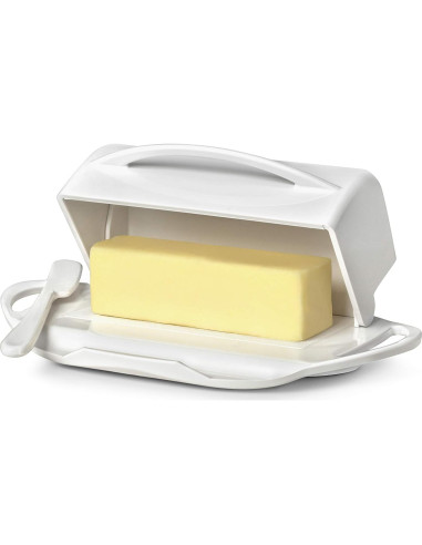 Butterie Tazón de Mantequilla Blanco con Tapa y Cuchillo 226g
