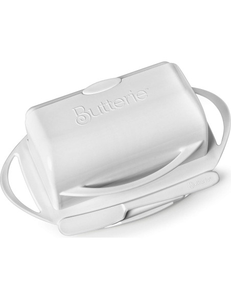 Butterie Tazón de Mantequilla Blanco con Tapa y Cuchillo 226g