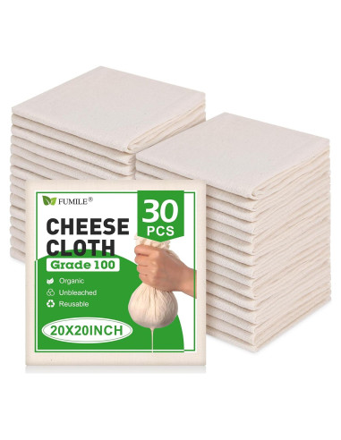 30 Paños de Queso FUMILE de Algodón Orgánico 50.8x50.8 cm