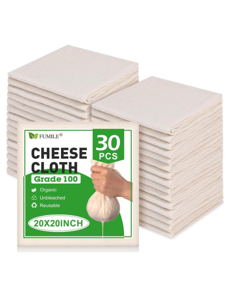 30 Paños de Queso FUMILE de Algodón Orgánico 50.8x50.8 cm