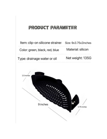 Colador de Silicona Clip-On Liboyixi para Ollas y Sartenes Colador de Silicona Clip-On Liboyixi para Ollas y Sartenes