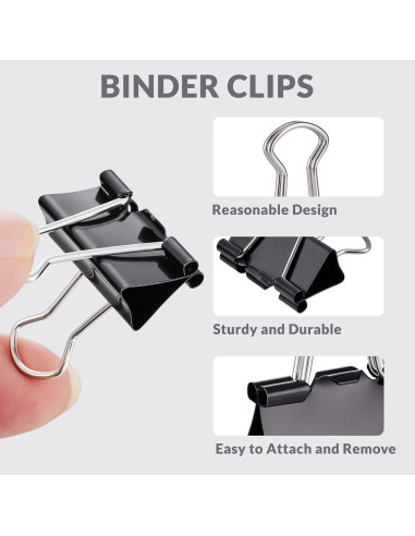 100 Clips de Carpeta NEEWAY Negros Tamaños Asortidos 1.5-2.5cm
