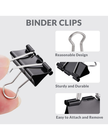 100 Clips de Carpeta NEEWAY Negros Tamaños Asortidos 1.5-2.5cm