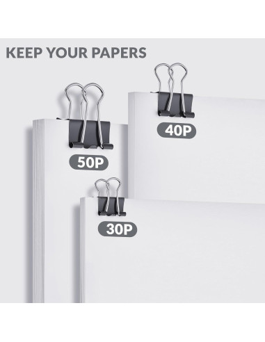 100 Clips de Carpeta NEEWAY Negros Tamaños Asortidos 1.5-2.5cm