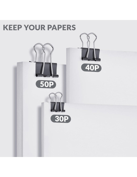 100 Clips de Carpeta NEEWAY Negros Tamaños Asortidos 1.5-2.5cm
