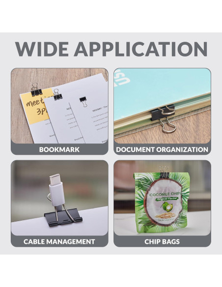 100 Clips de Carpeta NEEWAY Negros Tamaños Asortidos 1.5-2.5cm