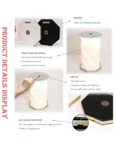 Lámpara de Libro Plegable Neioaas LED Recargable USB 15 cm