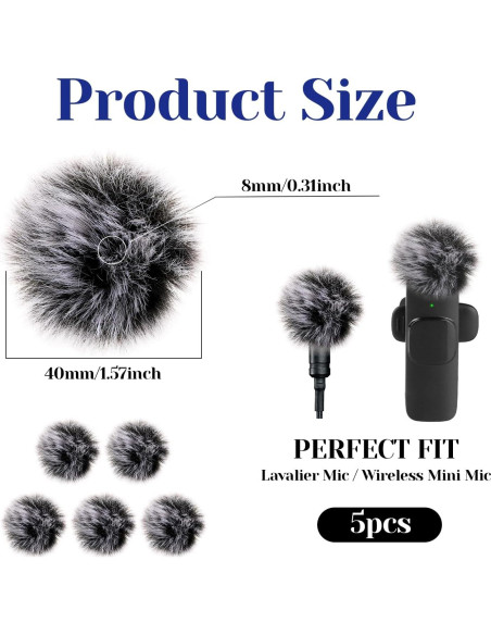 5 Pantallas de Viento para Micrófono Lavalier Piel Conejo