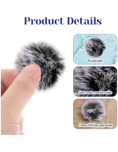 5 Pantallas de Viento para Micrófono Lavalier Piel Conejo