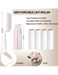 Mini Rodillo Quitapelusas Portátil Nueknp 150 Hojas Rosa 2