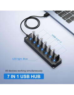 Hub USB 3.0 ONFINIO 7 Puertos con Interruptores y Luz - 1m 2