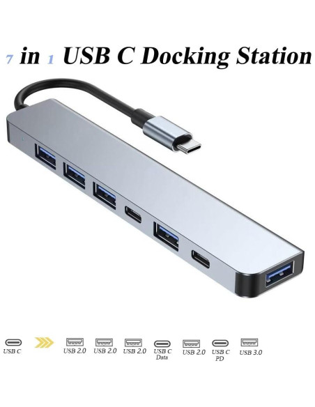 Adaptador USB C 7 en 1 MVBOONE con Carga Rápida y Puertos