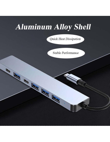 Adaptador USB C 7 en 1 MVBOONE con Carga Rápida y Puertos