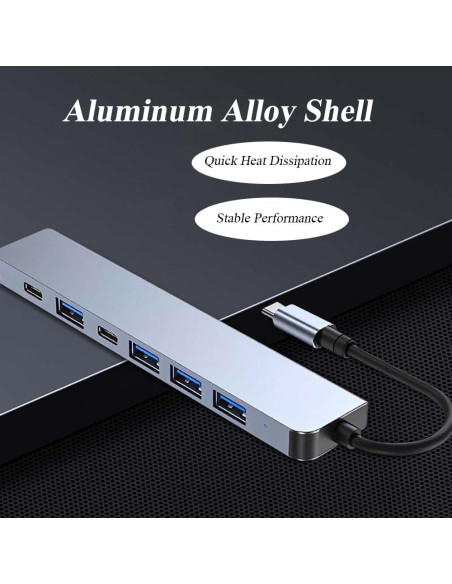Adaptador USB C 7 en 1 MVBOONE con Carga Rápida y Puertos