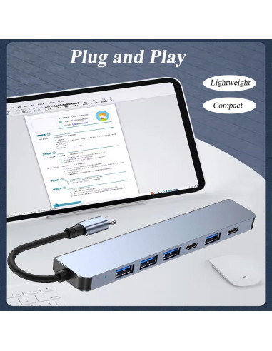 Adaptador USB C 7 en 1 MVBOONE con Carga Rápida y Puertos