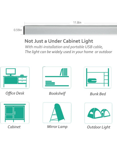 Barra de Luz LED ASOKO 30 cm Regulable 5000K USB para Gabinete