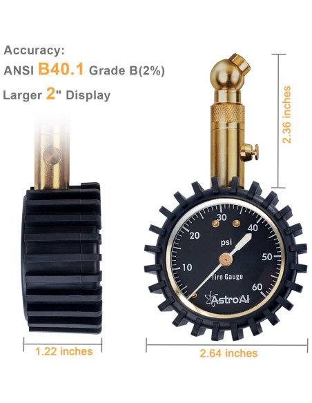 Medidor de Presión de Neumáticos AstroAI 0-4.14 Bar 2"