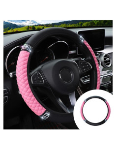 Cubierta de Volante de Cuero JOYCOURT Rosa 34.9-38 cm con Rhinestones