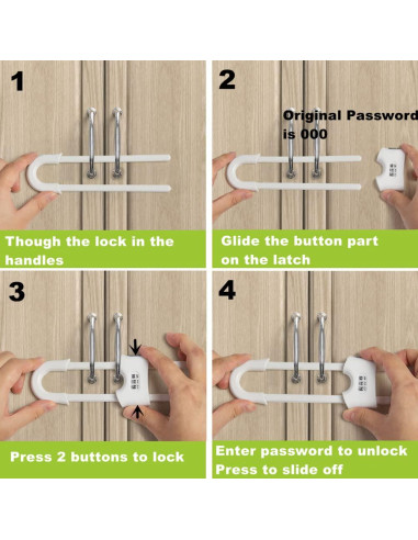 4 Cerraduras de Puerta de Armario Deslizante a Prueba de Niños - Blanco