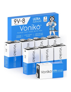 Baterías Alcalinas 9V Voniko - Paquete de 8 Unidades Ultra Duraderas