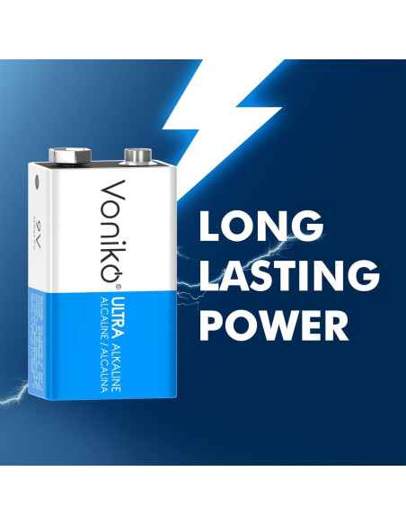 Baterías Alcalinas 9V Voniko - Paquete de 8 Unidades Ultra Duraderas Baterías Alcalinas 9V Voniko - Paquete de 8 Unidades Ultra Duraderas