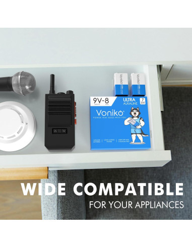 Baterías Alcalinas 9V Voniko - Paquete de 8 Unidades Ultra Duraderas