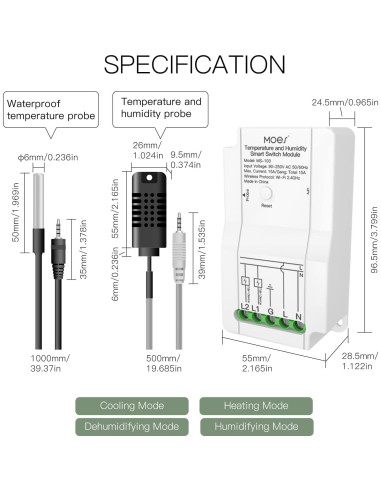Módulo Interruptor Temperatura WiFi MOES WM-103T con Sonda