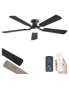 Ventilador de Techo ZMISHIBO 52" con Luz LED y Control Remoto