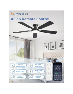 Ventilador de Techo ZMISHIBO 52" con Luz LED y Control Remoto 2