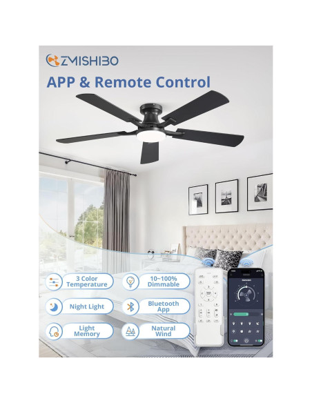 Ventilador de Techo ZMISHIBO 52" con Luz LED y Control Remoto Ventilador de Techo ZMISHIBO 52" con Luz LED y Control Remoto