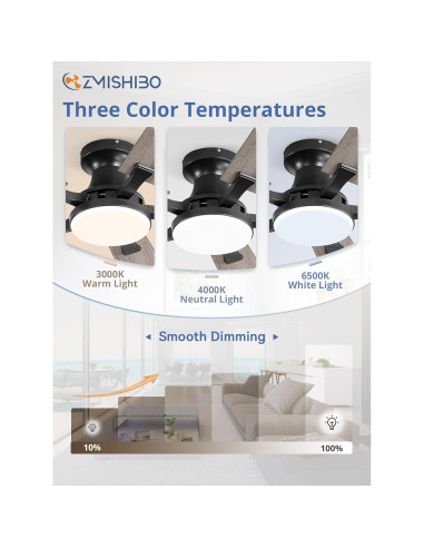 Ventilador de Techo ZMISHIBO 52" con Luz LED y Control Remoto