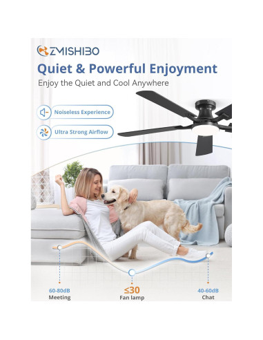 Ventilador de Techo ZMISHIBO 52" con Luz LED y Control Remoto