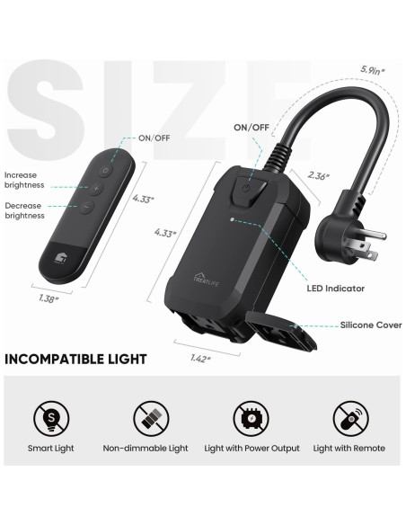 Enchufe Regulador Inalámbrico TREATLIFE IP44 400W Control Remoto