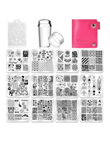 Conjunto de Estampado de Uñas Biutee 12 Placas + Estampador