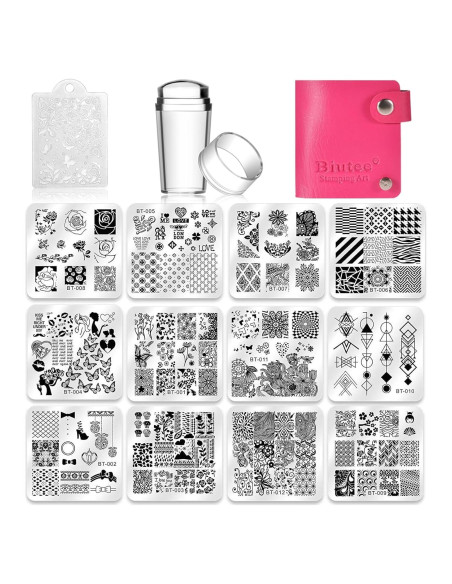 Conjunto de Estampado de Uñas Biutee 12 Placas + Estampador