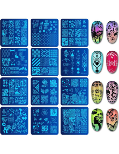 Conjunto de Estampado de Uñas Biutee 12 Placas + Estampador