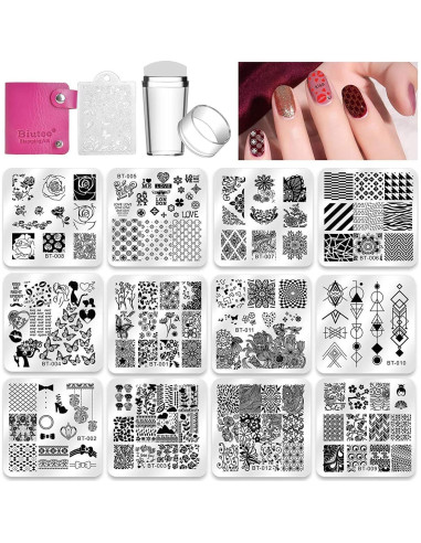 Conjunto de Estampado de Uñas Biutee 12 Placas + Estampador