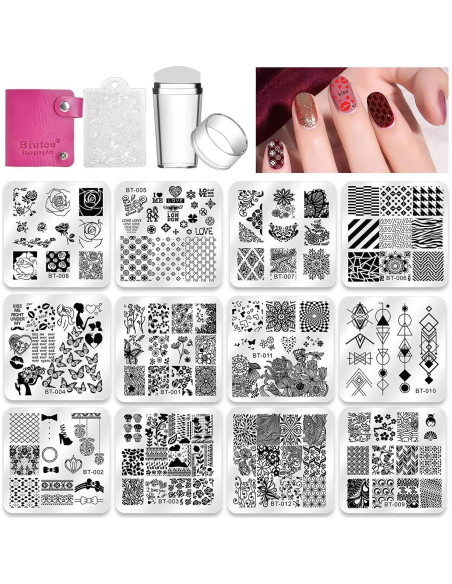 Conjunto de Estampado de Uñas Biutee 12 Placas + Estampador